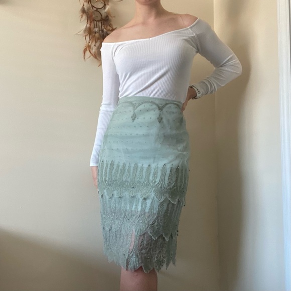 Odille Dresses & Skirts - Anthropologie Embroidered Leaves Fairycore Jewel Midi Skirt